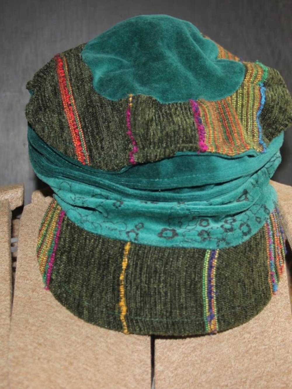 Boho Patchwork Velvet Newsboy Cap Hippie Festival Made in Nepal